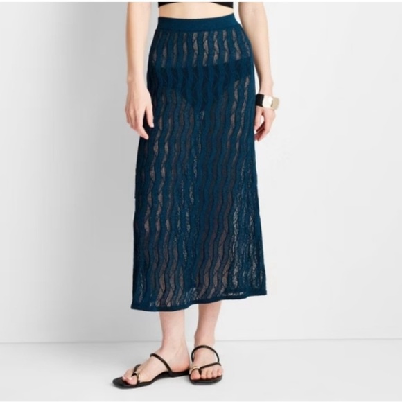 NWOT Future Collective Jenee Naylor Navy Pointelle Design Maxi Skirt Size M - Picture 1 of 14